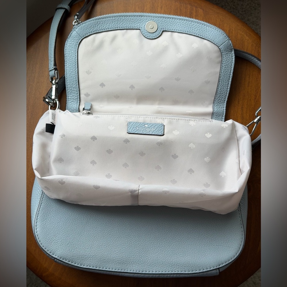 Kate Spade Polly Flap Convertible Medium Light Blue Leather Crossbody Bag - Picture 9 of 15
